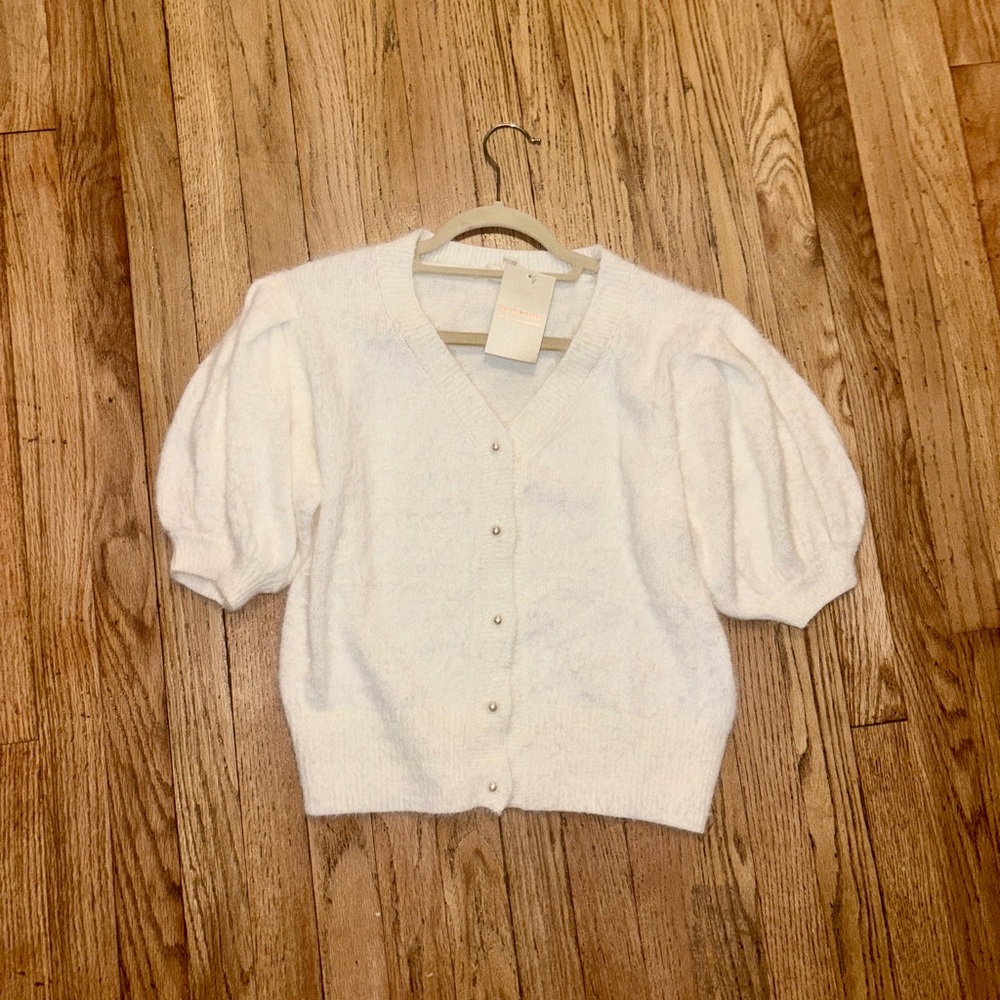 NEW EE:Some White Puff Sleeve Cardigan Sweater - Large